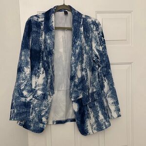 SHEIN Blue & White Tie-Dye Open Front Blazer